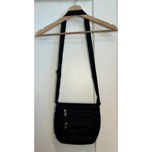 Bueno Black Nylon Crossbody Bag Multi-Pocket Adjustable Strap Messenger Travel